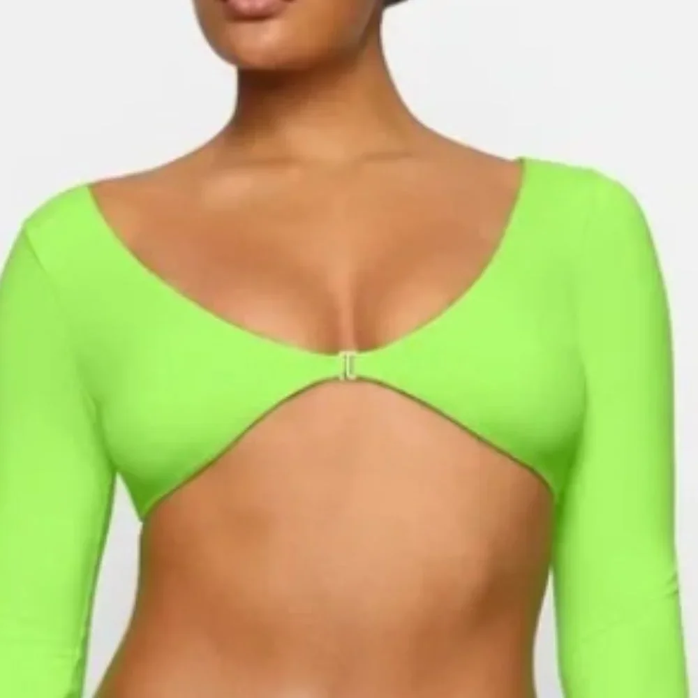 NWT SKIMS SIGNATURE SWIM LONG SLEEVE SHRUG TOP 3x NEON GREEN